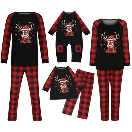 

Dezsed Matching Family Pajamas For Christmas Kids Plaid Deer Print Long Sleeve Tops+Pants Xmas Sleepwear Family Pjs Matching Set Black 12T