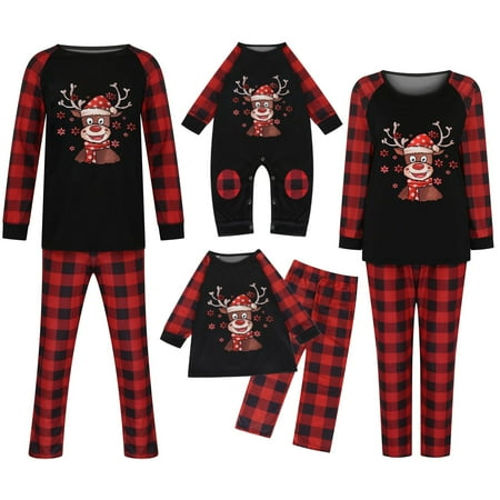 

Dezsed Matching Family Pajamas For Christmas Kids Plaid Deer Print Long Sleeve Tops+Pants Xmas Sleepwear Family Pjs Matching Set Black 12T