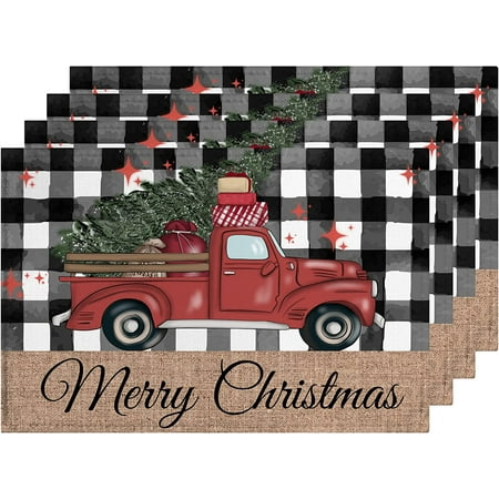 JOOCAR Christmas Placemats 18x12 Inch Black and White Buffalo Plaid Vintage Red Truck Merry Christmas Tree Christmas Placemats for Home Table Holiday Decoration Rectangular Placemats Set of 4
JOOCAR Christmas Placemats 18x12 Inch Black and White Buffalo Plaid Vintage Red Truck Merry Christmas Tree Christmas Placemats for Home Table Holiday Decoration Rectangular Placemats Set of 4