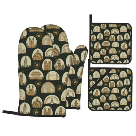 Oven Mitts and Pot Holders 4 pcs Set Stamps Pattern Vintage Heat Resistant Pot Holders Oven Mitts for kitchen Non-Slip Hanging Loop Oven Glove Potholders for Baking Cooking 
Oven Mitts and Pot Holders 4 pcs Set Stamps Pattern Vintage Heat Resistant Pot Holders Oven Mitts for kitchen Non-Slip Hanging Loop Oven Glove Potholders for Baking Cooking