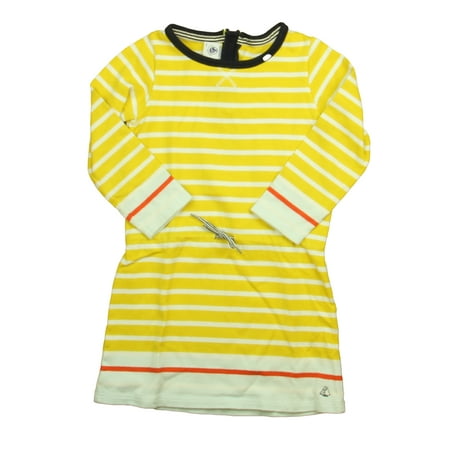 Pre-owned Petit Bateau Girls Yellow Stripe Sweater Dress size: 4T