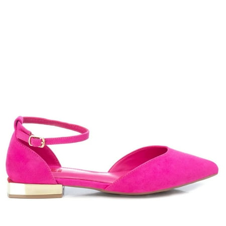 Women s Suede Pointy Toe Ballet Flats By XTI_141426_Bright Pink