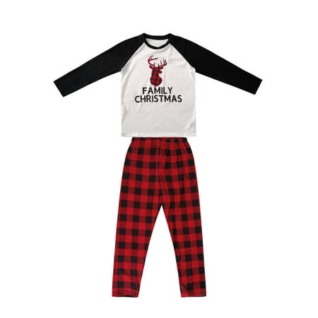 Tregren Matching Family Christmas Pajamas Deer Raglan Tops + Plaid Pants