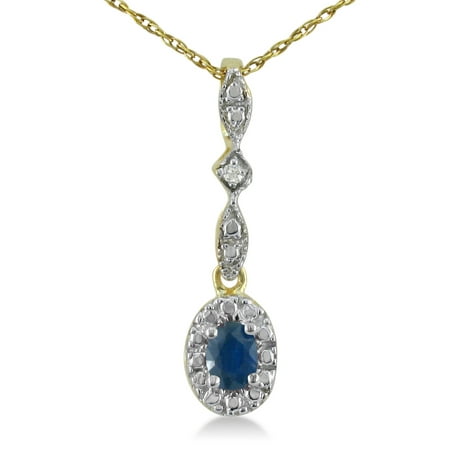Dangle Style Sapphire and Diamond Pendant in Yellow Gold, Free 18 Inch Necklace