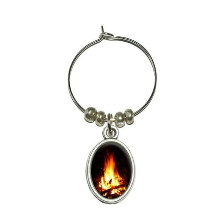 Campfire - Camp Camping Fire Pit Logs Flames Oval Wine Glass Charm
