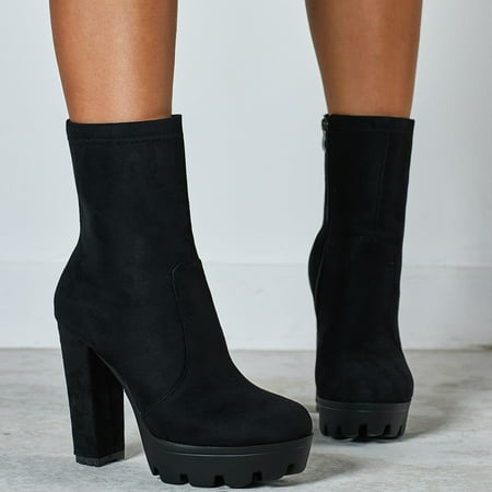 ZMHEGW Women Boots Thick Heeled British Heeled High Zipper Side Style Boots Shoes