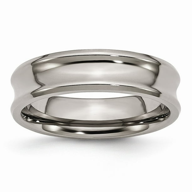 Mia Diamonds Titanium Concave 6mm Polished Beveled Edge Wedding Engagement Band Ring Size - 8