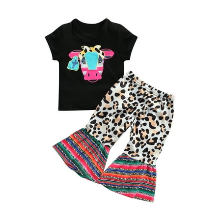 Musuos 2Pcs Toddler Girls Summer Outfits Short Sleeve Cartoon Cow Print Tops + Leopard Flare Pants Set
Musuos 2Pcs Toddler Girls Summer Outfits Short Sleeve Cartoon Cow Print Tops + Leopard Flare Pants Set