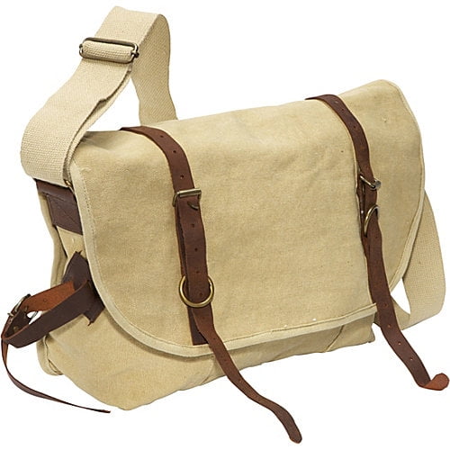 Khaki - Vintage Canvas Explorer Shoulder Bag with Leather