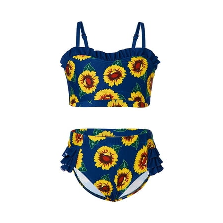 

Gubotare Girls Summer Cute Crisscross Back Leopard Floral Print Two-Piece Swimsuit Size 16 Girls Bathing Suits Dark Blue 3-4 Years