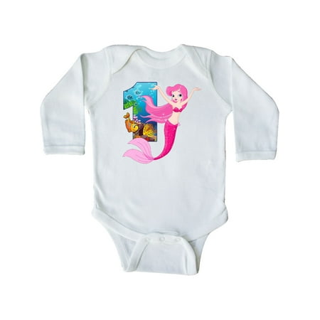 Inktastic Pink Mermaid 1st Birthday Gift Baby Girl Long Sleeve Bodysuit