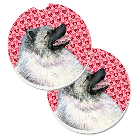

Carolines Treasures SS4488CARC Keeshond Hearts Love and Valentines Day Portrait Set of 2 Cup Holder Car Coasters Large