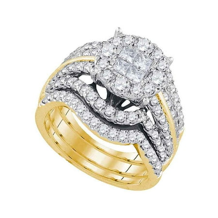 14kt Yellow Gold Womens Princess Round Diamond Soleil Bridal Wedding Engagement Ring Band Set 2-1/2 Cttw