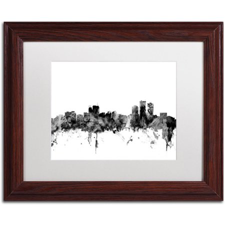 Trademark Fine Art "Anchorage Alaska Skyline B&W" Canvas Art by Michael Tompsett, White Matte, Wood Frame