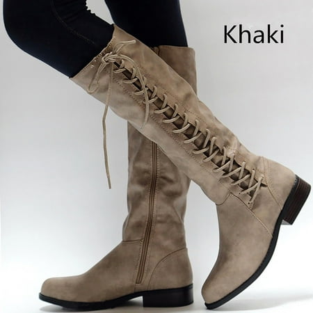 Foraging dimple Flat-heel Lace-up Side Zip Flat-bottom Tall Boots Leather Women s Shoes Women s Boots Khaki
Foraging dimple Flat-heel Lace-up Side Zip Flat-bottom Tall Boots Leather Women s Shoes Women s Boots Khaki