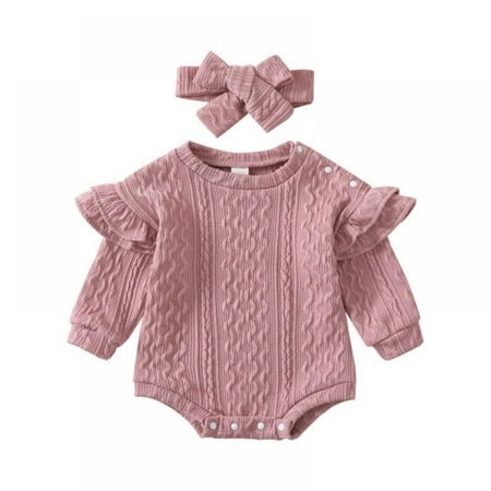 GYRATEDREAM Infant Baby Girls Romper Solid Color Knitted Round Neck Long Fly Sleeve Jumpsuits with Headband 0-24 Months
GYRATEDREAM Infant Baby Girls Romper Solid Color Knitted Round Neck Long Fly Sleeve Jumpsuits with Headband 0-24 Months