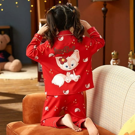 

Kawaii Sanrios Cotton Pajamas Suit Anime Cartoon Hello Kittys Cinnamoroll Spring and Autumn Red Homewear Parent-Child Set