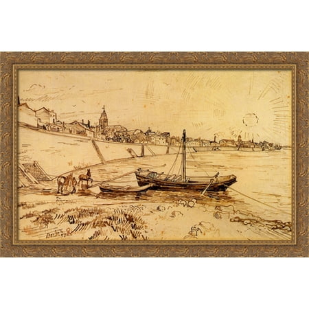Bank of the Rhone at Arles 40x28 Large Gold Ornate Wood Framed Canvas Art by Vincent van Gogh