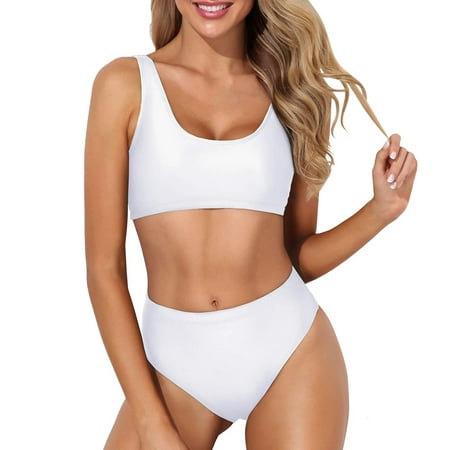 

Push Up Bathing Suits for Women Women Two Piece Scoop Neck Bikini Crop Top High Cut Swimsuit Sporty High Waisted Bathing Suit With Bottoms