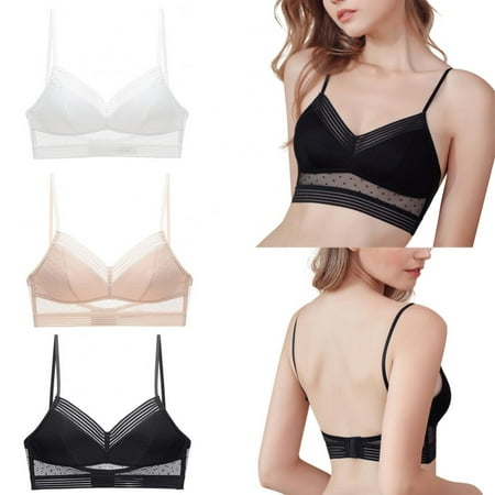

Sexy Backless Strapless Bra Push Up Plus Size Bras For Women Thin Lace Bralette Dots Mesh Lingerie Brassiere Low Back Underwear