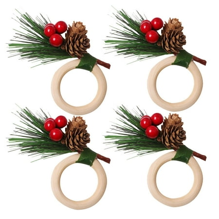 Geieold Christmas Napkin Rings Set of 4 Wood Napkin Rings Table Decorations for Christmas Wedding Table Decor