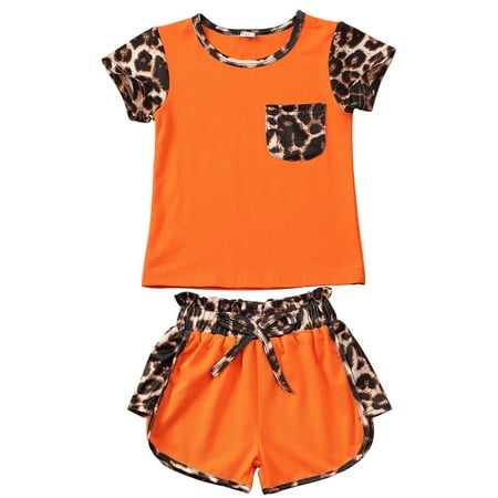Musuos Boys Girls Two-Piece Outfits Short Sleeve Crew Neck T-Shirt + Elastic Waist Short Trousers