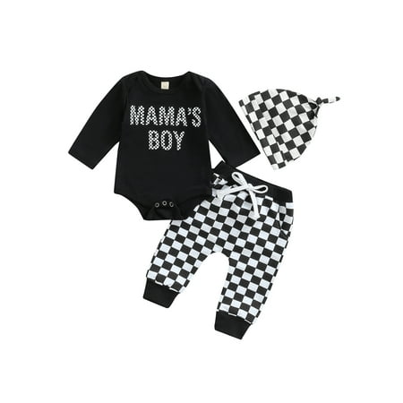 Karuedoo Newborn Baby Boy Clothes Mama s Boy Long Sleeve Romper+Checkerboard Pants+Cap Outfits Black 3-6 Months
Karuedoo Newborn Baby Boy Clothes Mama s Boy Long Sleeve Romper+Checkerboard Pants+Cap Outfits Black 3-6 Months