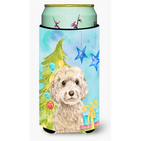 Champagne Cockapoo Christmas Tall Boys Beverage Insulator Hugger