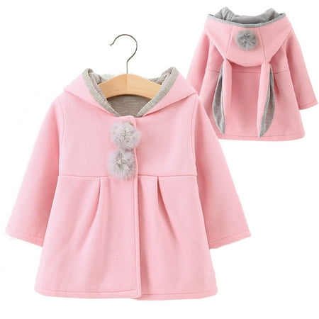SYNPOS Toddler Baby Girls Cute Rabbit Ear Cloak Coat Kids Warm Hooded Outerwear