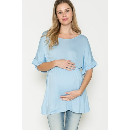 

Women s Maternity Baby Doll Top with Criss Cross Back Detail & Bell Sleeves