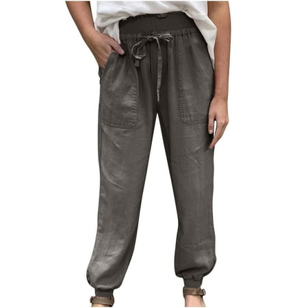 Dadaria Linen Pants for Women Solid Color with Pockets Bandage Elastic Waist Comfortable Harem Pants Dark Gray XL Female
Dadaria Linen Pants for Women Solid Color with Pockets Bandage Elastic Waist Comfortable Harem Pants Dark Gray XL Female