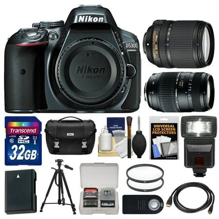 Nikon D5300 Digital SLR Camera Body (Grey) with 18-140mm VR & 70-300mm Zoom Lens + 32GB Card + Case + Flash + Battery Kit