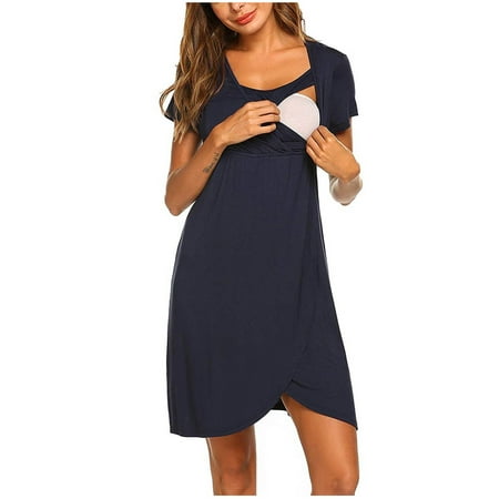 Odeerbi Maternity Dress Womens Solid Short Sleeve Breast-Feeding Pregnant Nursing Dress Navy
Odeerbi Maternity Dress Womens Solid Short Sleeve Breast-Feeding Pregnant Nursing Dress Navy