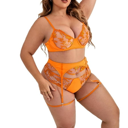 Floral Print Sexy 5pack Sets Orange Plus Size Sexy Lingerie (Women s)
