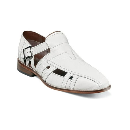 Men s Stacy Adams Calvino Leather Sole City Sandal Animal Print White 25577-100