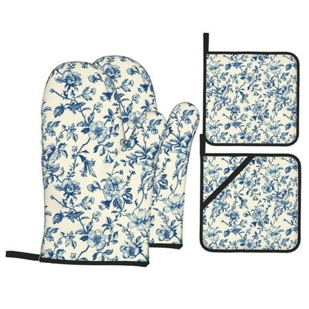 Oven Mitts and Pot Holders 4 pcs Set Vintage Blue Floral Heat Resistant Pot Holders Oven Mitts for kitchen Non-Slip Hanging Loop Oven Glove Potholders for Baking Cooking
Oven Mitts and Pot Holders 4 pcs Set Vintage Blue Floral Heat Resistant Pot Holders Oven Mitts for kitchen Non-Slip Hanging Loop Oven Glove Potholders for Baking Cooking