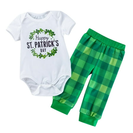 Toddler Girl Clothes St. Patricks Day Cartoon Short Sleeve Romper Tops Plaid Pants Trousers 2Pcs Kids formal Suits for Boys
Toddler Girl Clothes St. Patricks Day Cartoon Short Sleeve Romper Tops Plaid Pants Trousers 2Pcs Kids formal Suits for Boys
