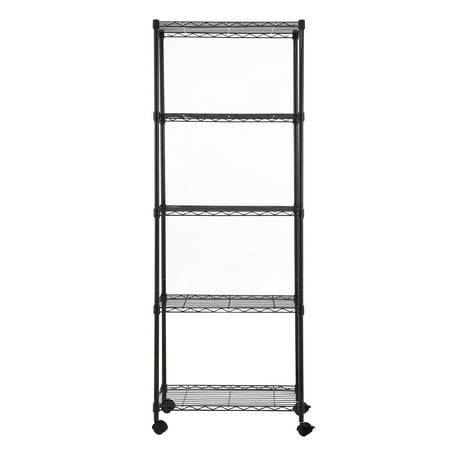 5 tier black coating shelving unit with 4 casters 14x30x59in