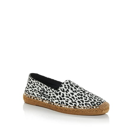 SAINT LAURENT Mens White Leopard Print Logo Round Toe Platform Slip On Espadrille Shoes 43