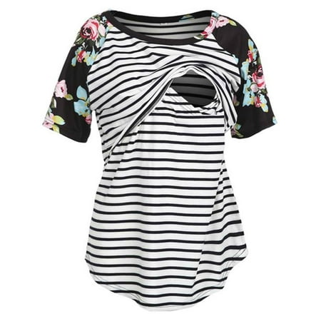 SpringTTC Women Maternity Floral Stitching Short Sleeve Striped Nursing Breastfeeding T-Shirt Tops
SpringTTC Women Maternity Floral Stitching Short Sleeve Striped Nursing Breastfeeding T-Shirt Tops