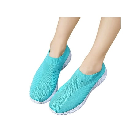 

Gomelly White Sneakers for Women Slip on Sneakers Wide Width Ladies Mesh Walking Sock Shoes Light Blue 7.5
