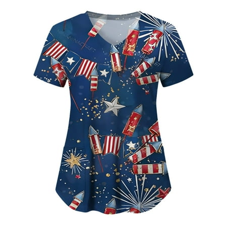 Scrub Tops Women Print Plus Size Independence Day Print Short Sleeve Pocket Loose Top V-Neck Working Uniform
Scrub Tops Women Print Plus Size Independence Day Print Short Sleeve Pocket Loose Top V-Neck Working Uniform