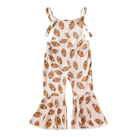 

Zlekejiko Toddler Girls Sleeveless Cartoon Prints Romper Bell Bottoms Flare Jumpsuit Clothes