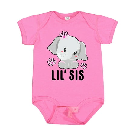 Inktastic Lil Sis with Cute Elephant with Flower Gift Baby Girl Bodysuit