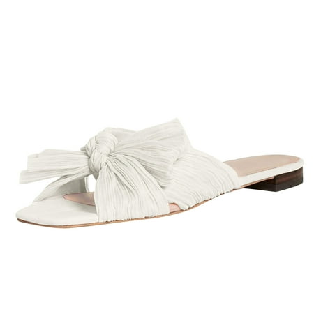 HIMIWAY Womens Sandals Sandals Women Women s Fashion Sandals Thick Heel Bow Silk Sandals Retro Buckle Flat Shoes White 41