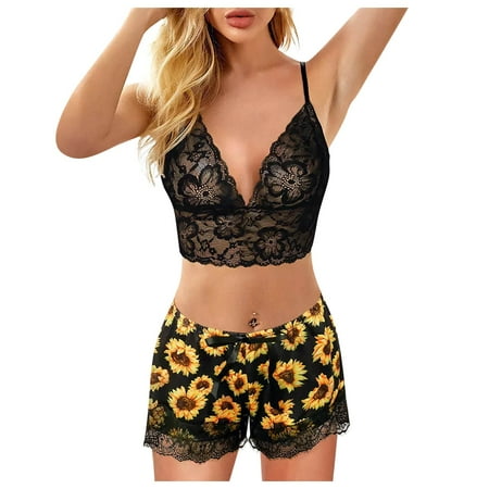 Qcmgmg 2 Pack Sleepwear Nightgown Sunflower Pjs Bra Shorts Set Lace Sexy Eyelash Pajamas Set for Women
Qcmgmg 2 Pack Sleepwear Nightgown Sunflower Pjs Bra Shorts Set Lace Sexy Eyelash Pajamas Set for Women