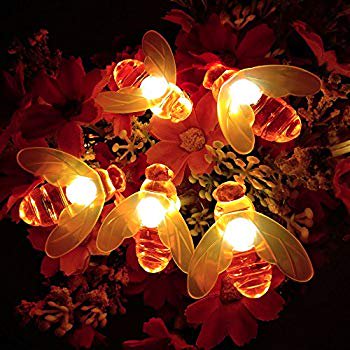 Bee String Lights, 7.5Ft 20 Led Bee Shape Fairy String Lights Battery Operated String Lights for Garden, Patio, Lawn Decoration (Warm White)