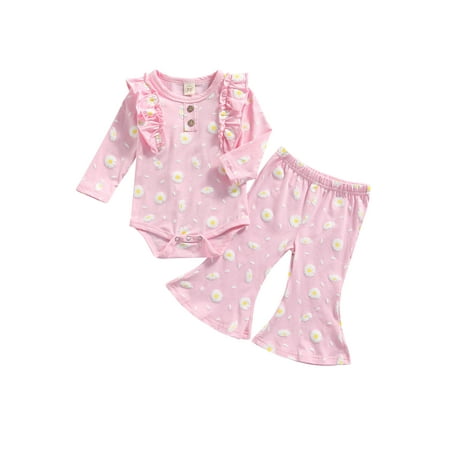 Canrulo 2Pcs Toddler Baby Girls Fall Clothes Floral Ruffle Long Sleeve Romper+Flared Pants Outfits Pink 3-6 Months
Canrulo 2Pcs Toddler Baby Girls Fall Clothes Floral Ruffle Long Sleeve Romper+Flared Pants Outfits Pink 3-6 Months