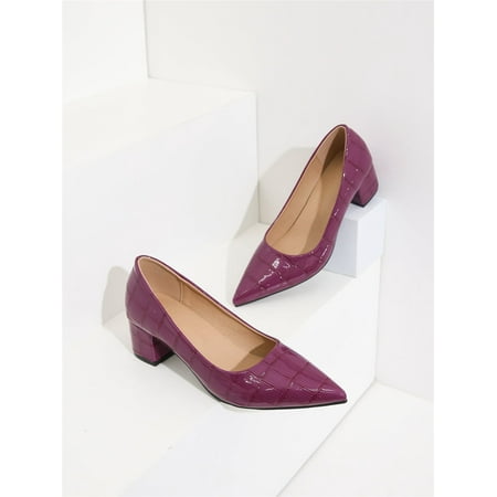 Embossed Chunky Heeled Court Pumps Women‘s Footwear