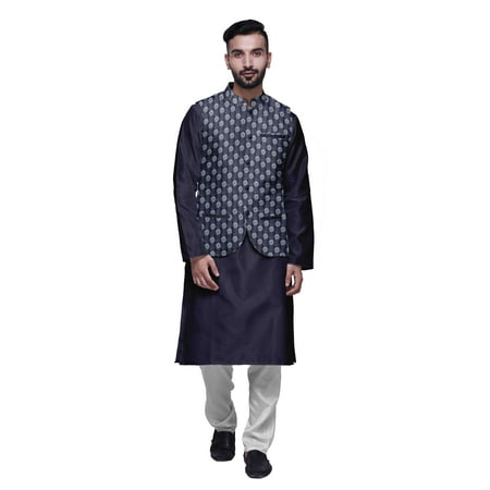Atasi Ethnic Kurta Churidar Pajama Set With Printed Nehru Jacket Set For Mens